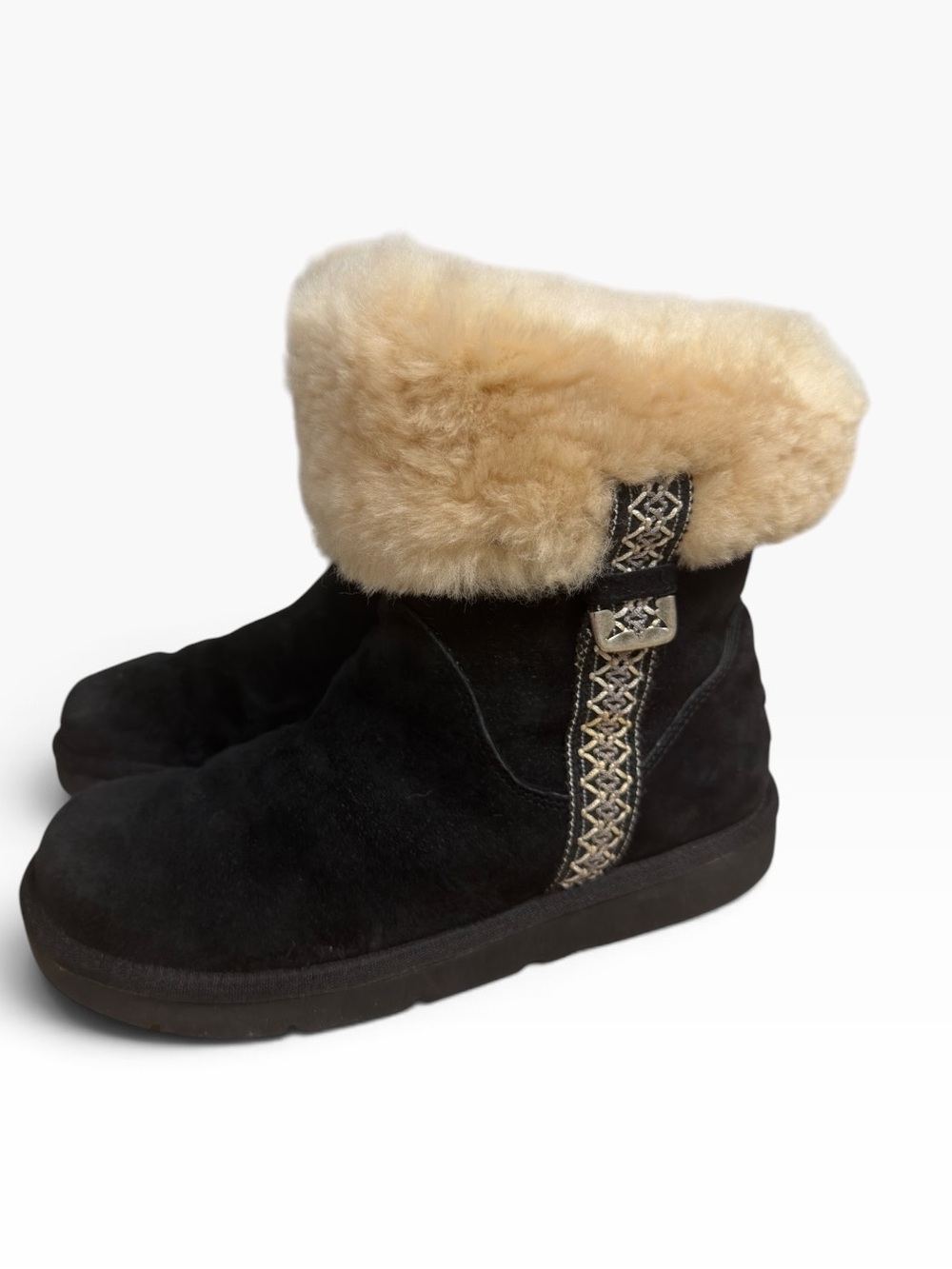 UGG Metro Tas Black Suede Shearling Cuff Boots Women’s Size US 8 Winter Boho Coz